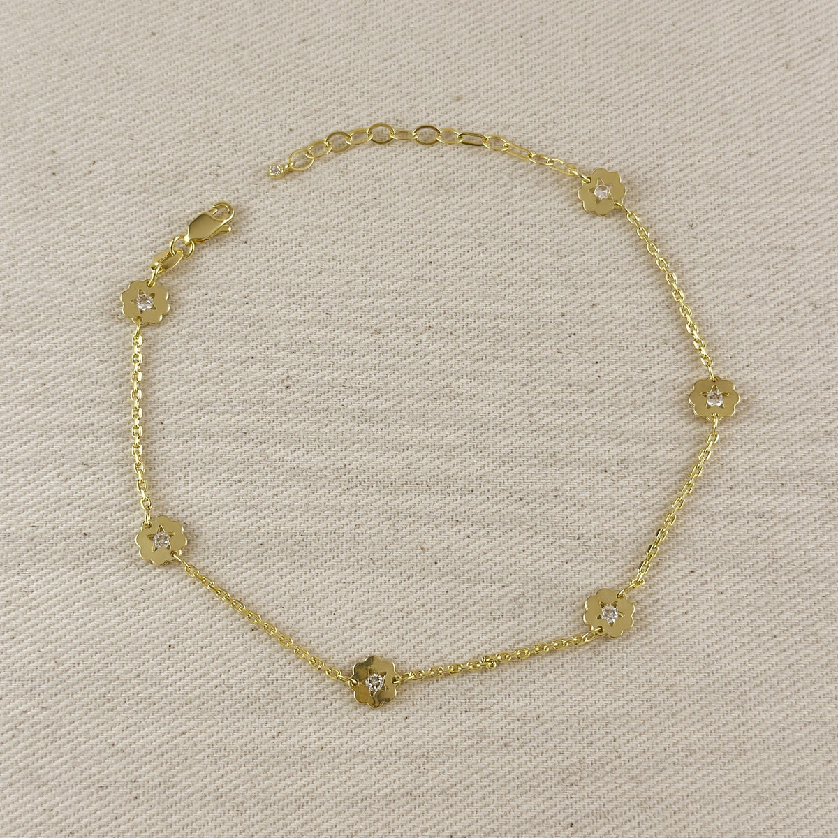 18k Gold Filled Flower CZ Anklet