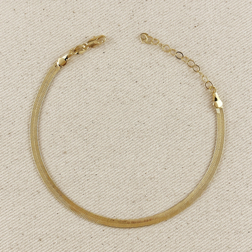 Mondsee 18k Gold Filled 4mm Herringbone Chain Anklet | 18k Gold Filled Jewelry