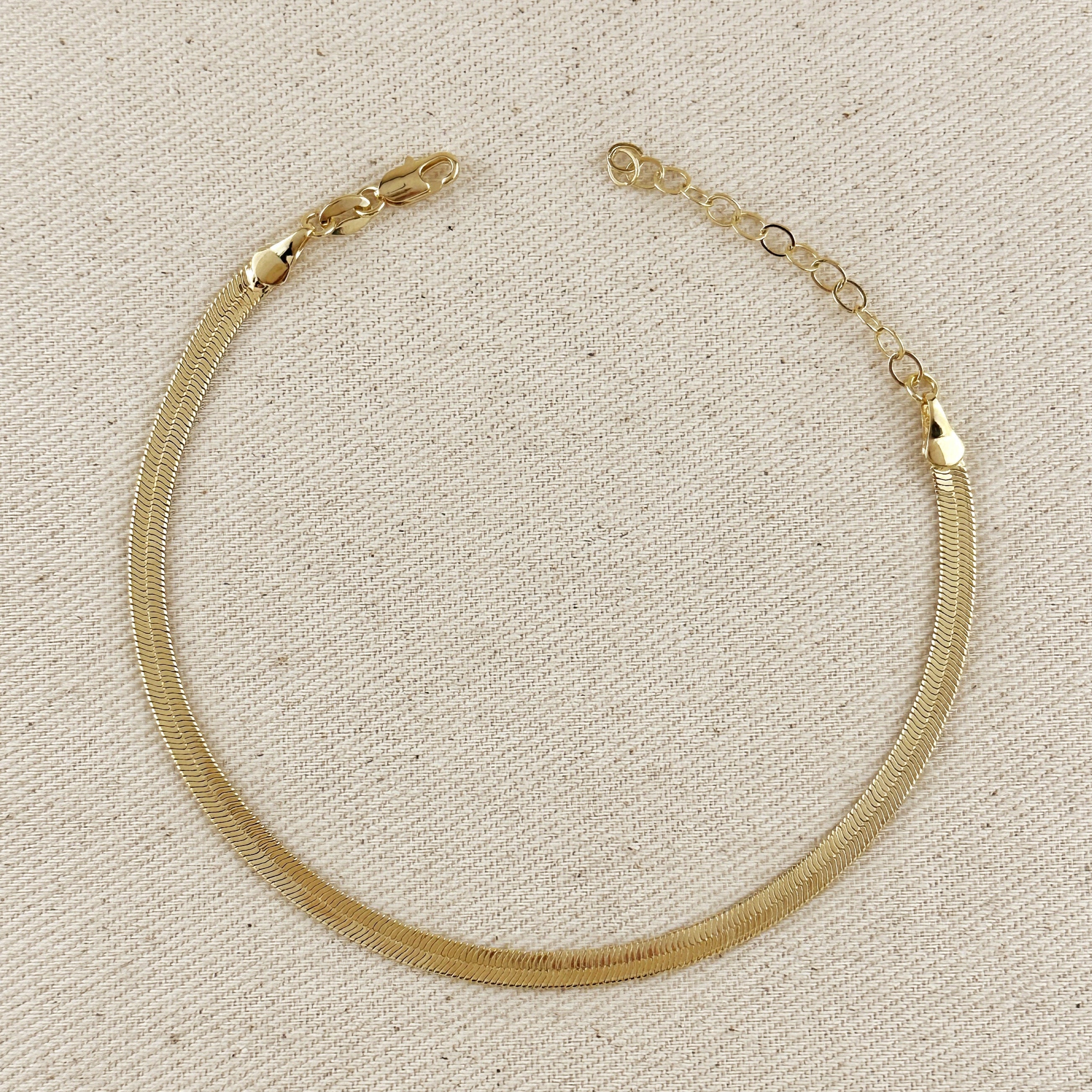 Mondsee 18k Gold Filled 4mm Herringbone Chain Anklet | 18k Gold Filled Jewelry