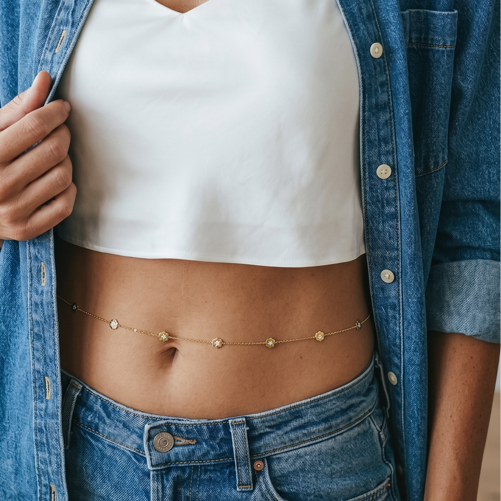 18k Gold Filled Flower CZ Belly Chain