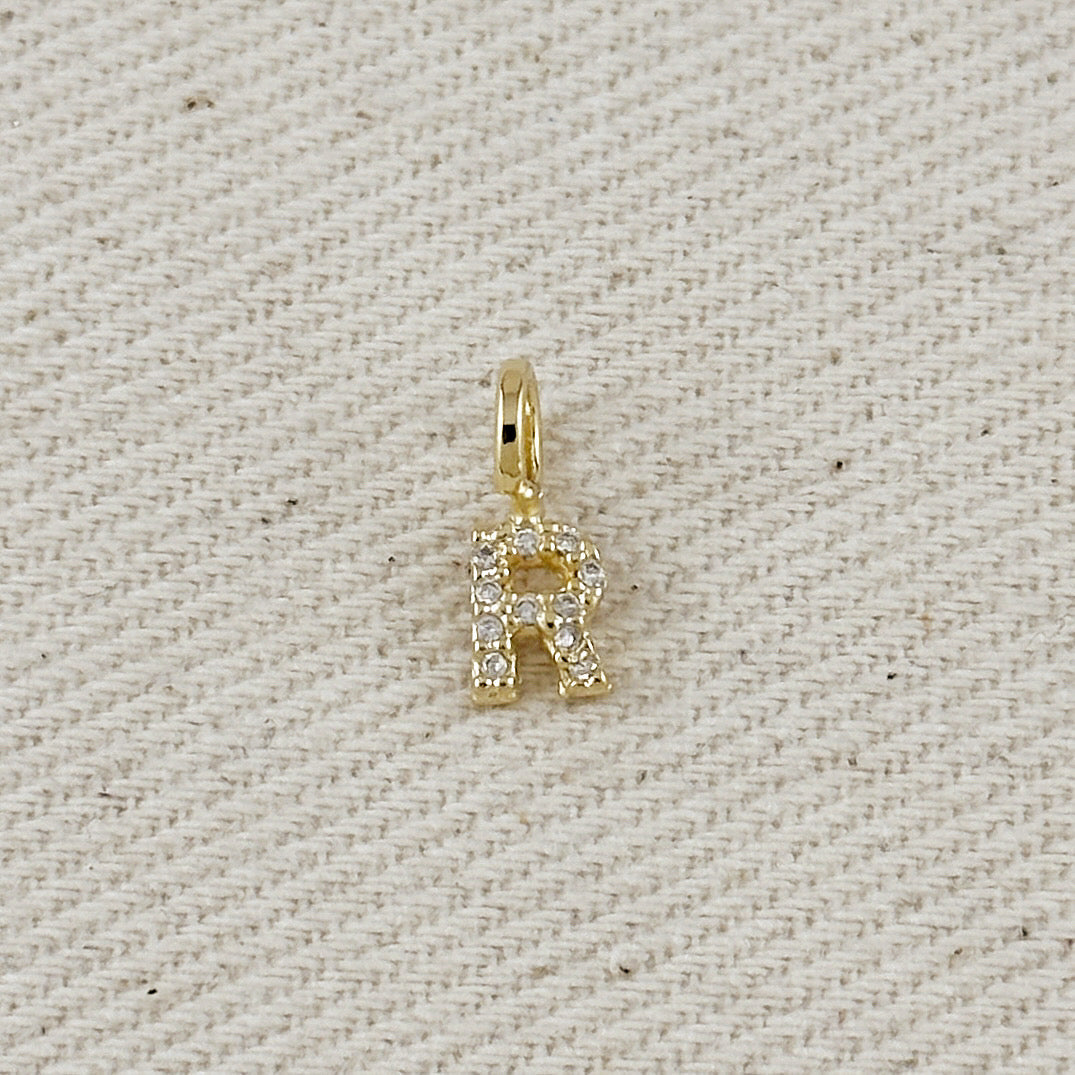 18k Gold filled Micro CZ Initial Letter Charm – R