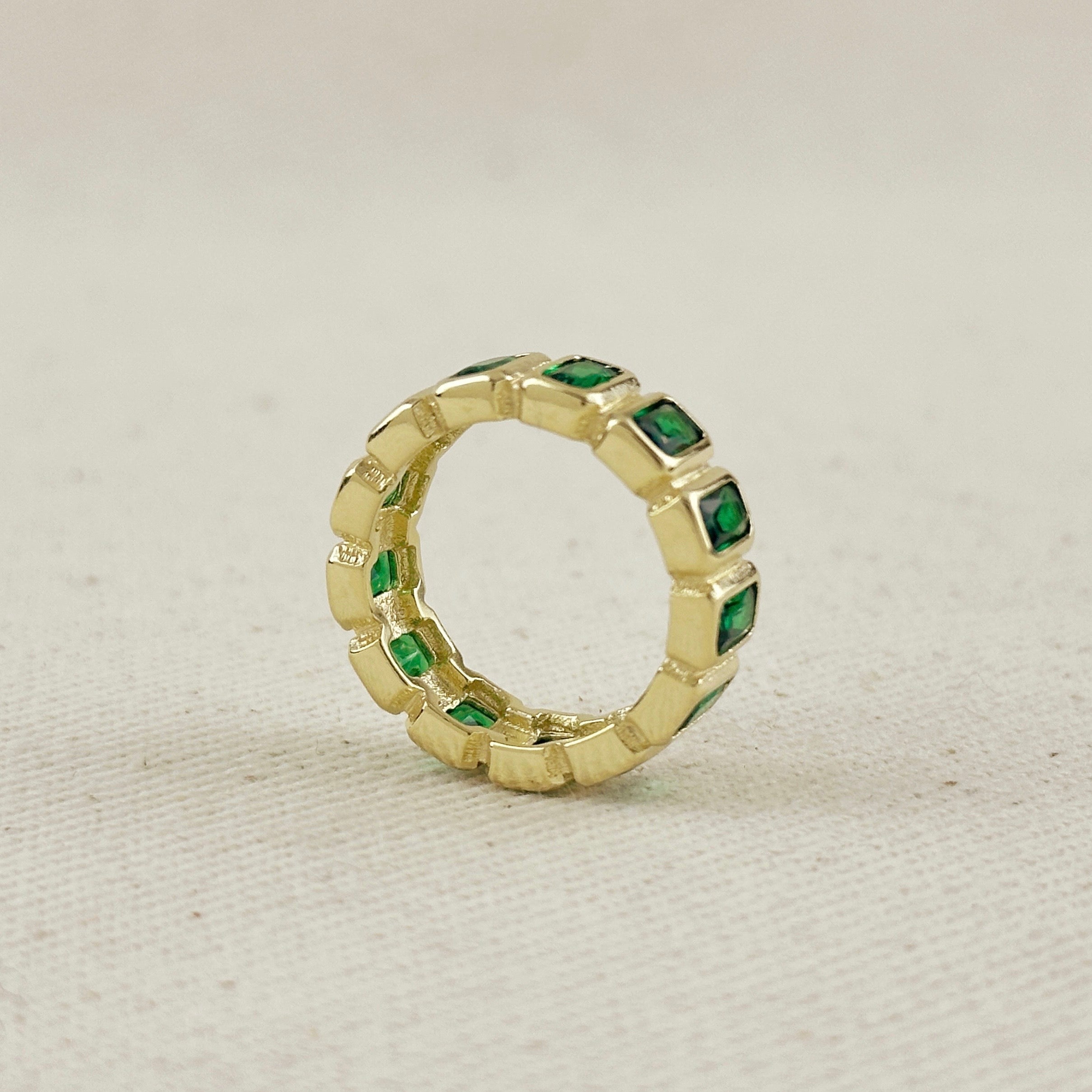 Mondsee 18k Gold Filled Chunky Emerald CZ Eternity Band Ring | 18k Gold Filled Jewelry
