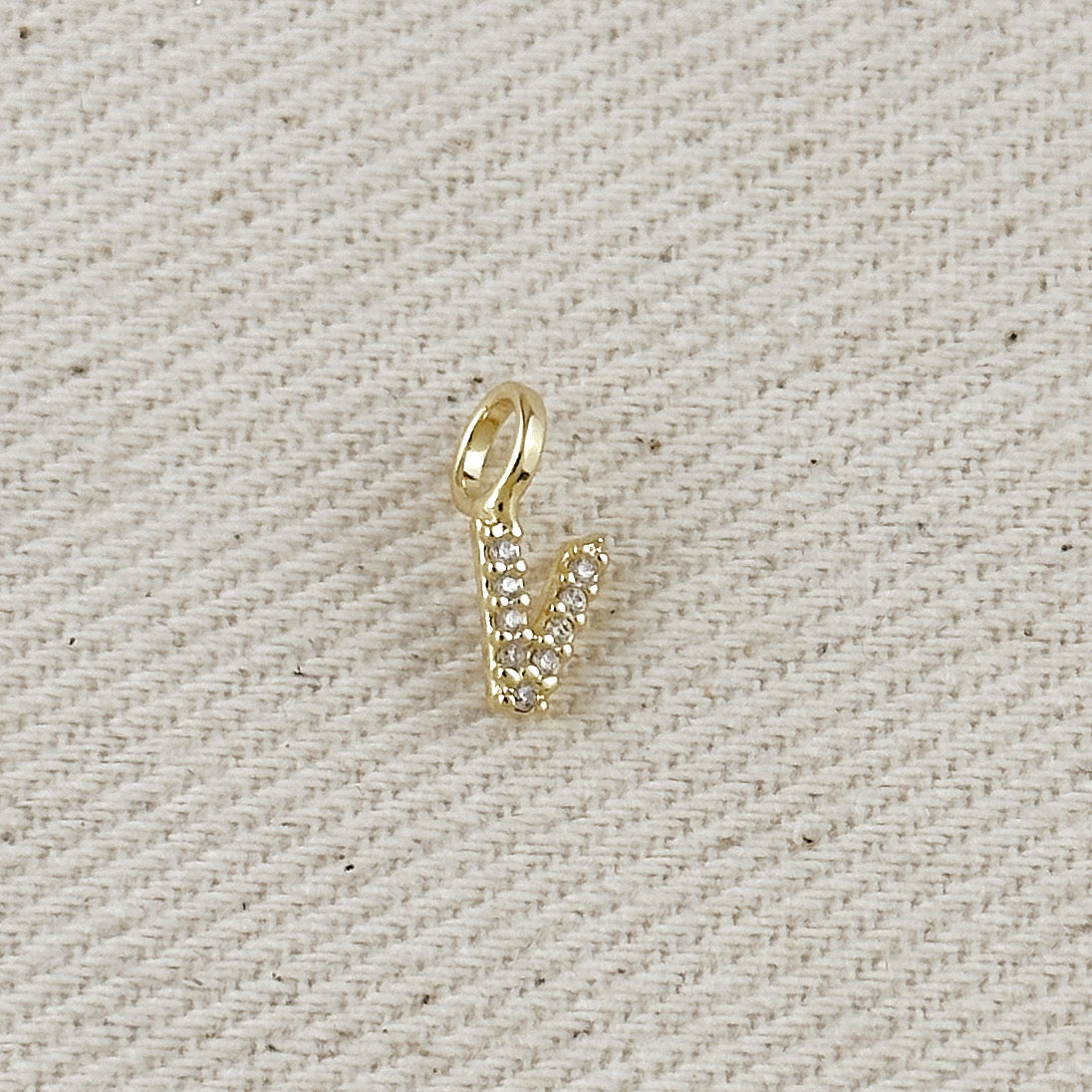 18k Gold filled Micro CZ Initial Letter Charm – V