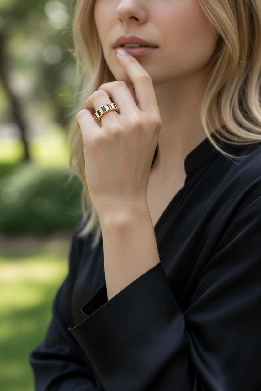 Mondsee 18k Gold Filled Chunky Black Onyx CZ Eternity Band Ring | 18k Gold Filled Jewelry