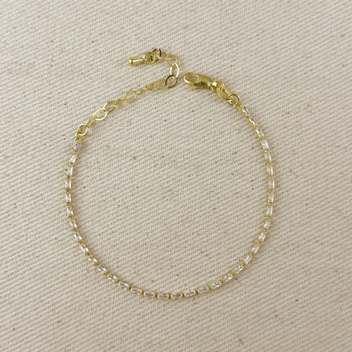 18k Gold Filled 1.5mm CZ Baguette Tennis Bracelet by Mondsee Jewelry