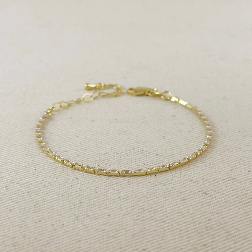 18k Gold Filled 1.5mm CZ Baguette Tennis Bracelet