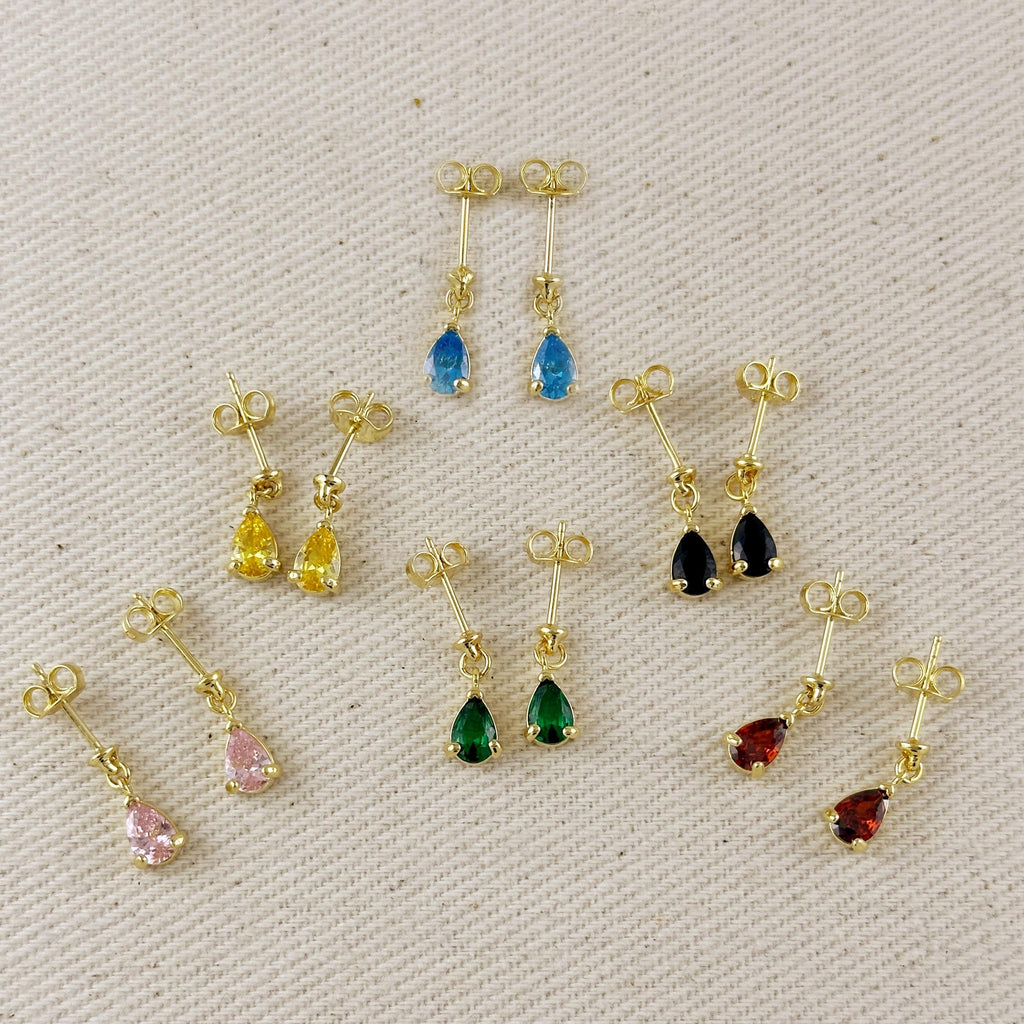 18k Gold Filled Colored CZ Teardrop Earrings