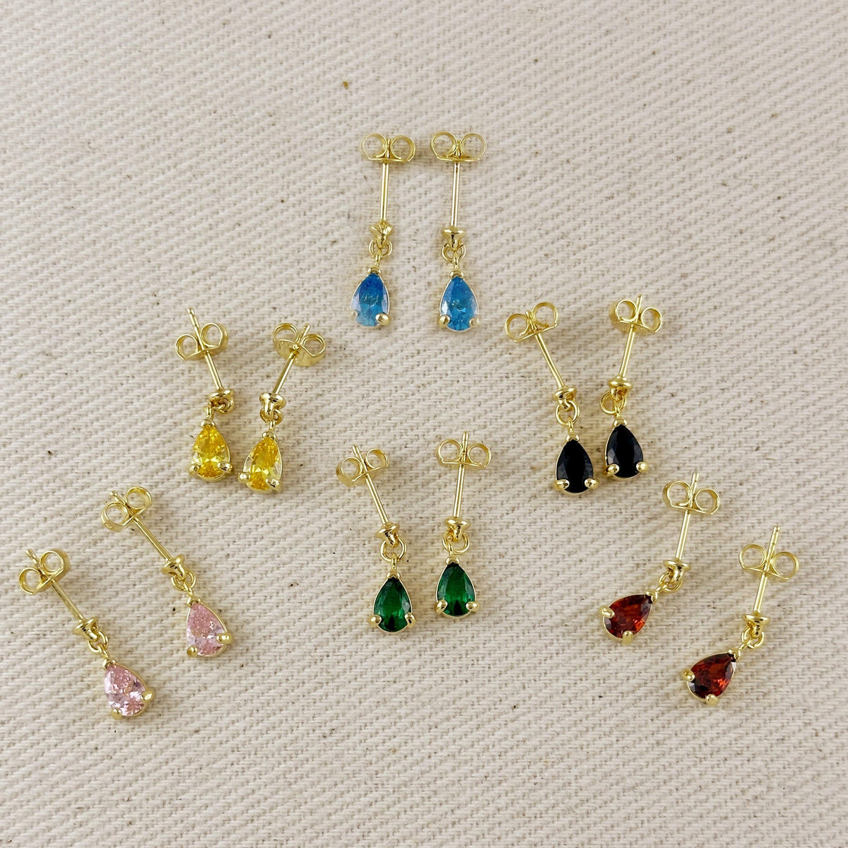18k Gold Filled Colored CZ Teardrop Earrings
