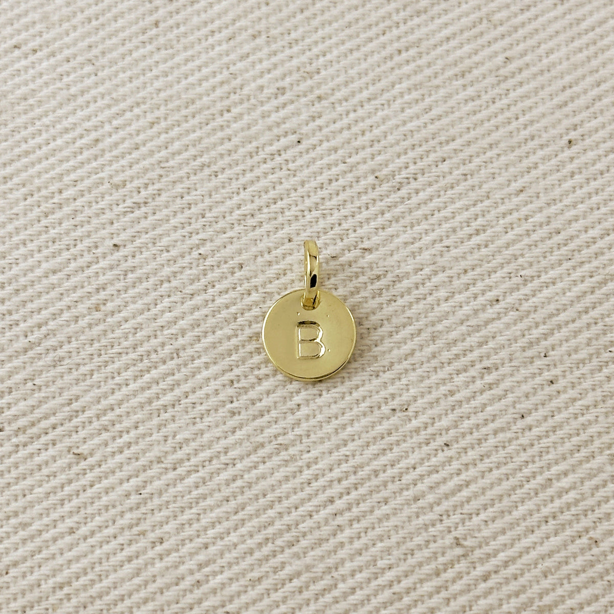 Stamped Tiny Initial Letter Charm in 18k Gold Filled Complete Alphabet – B