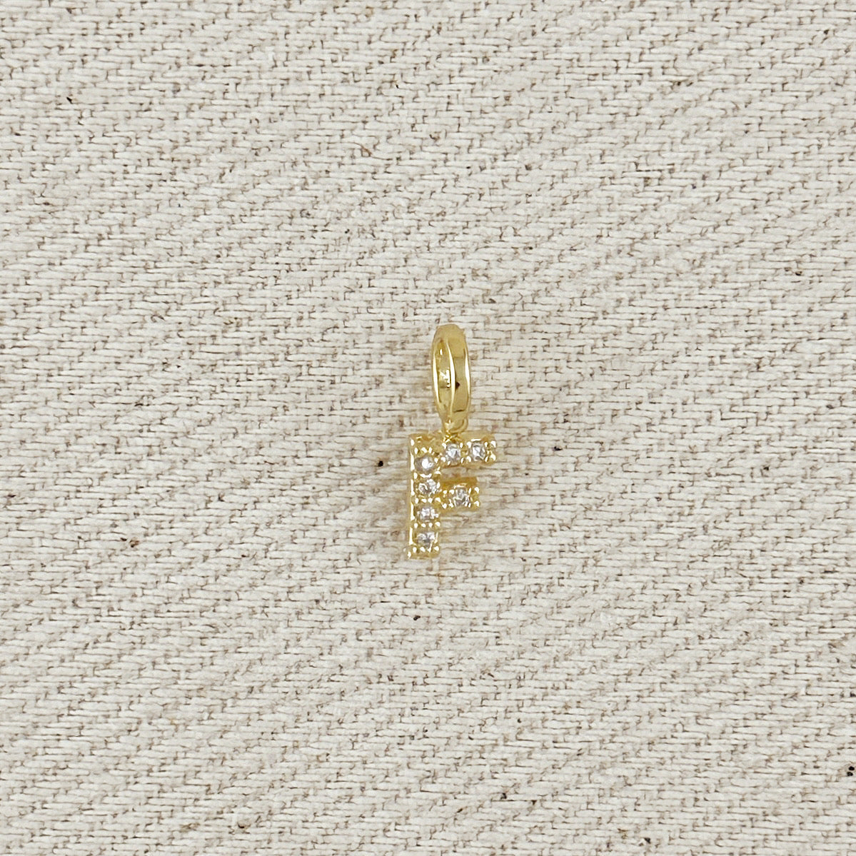 18k Gold filled Micro CZ Initial Letter Charm – F