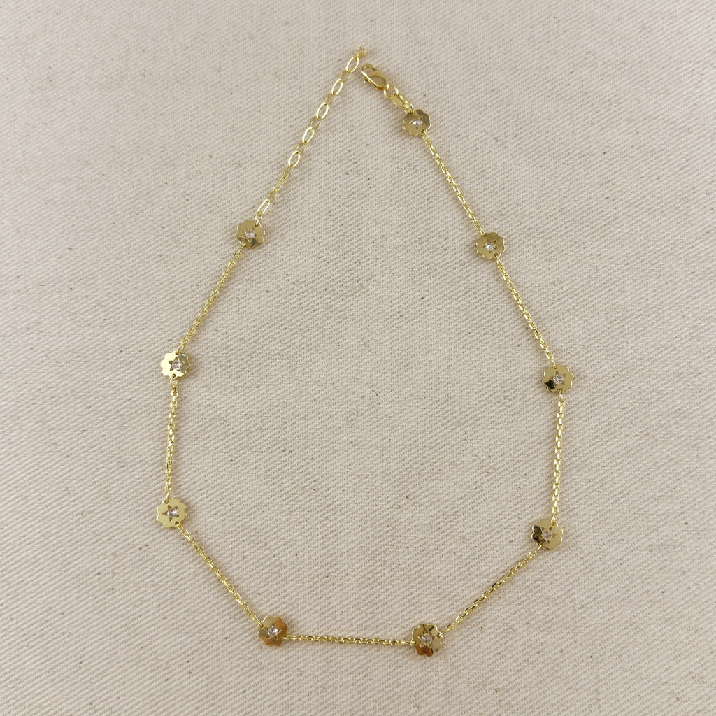 18k Gold Filled Flower CZ Necklace