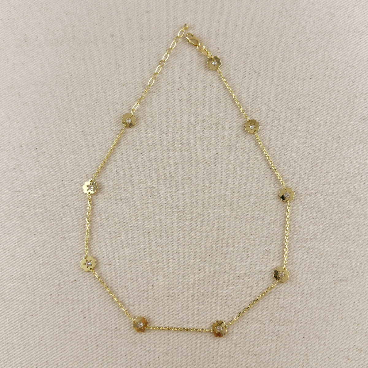 18k Gold Filled Flower CZ Necklace