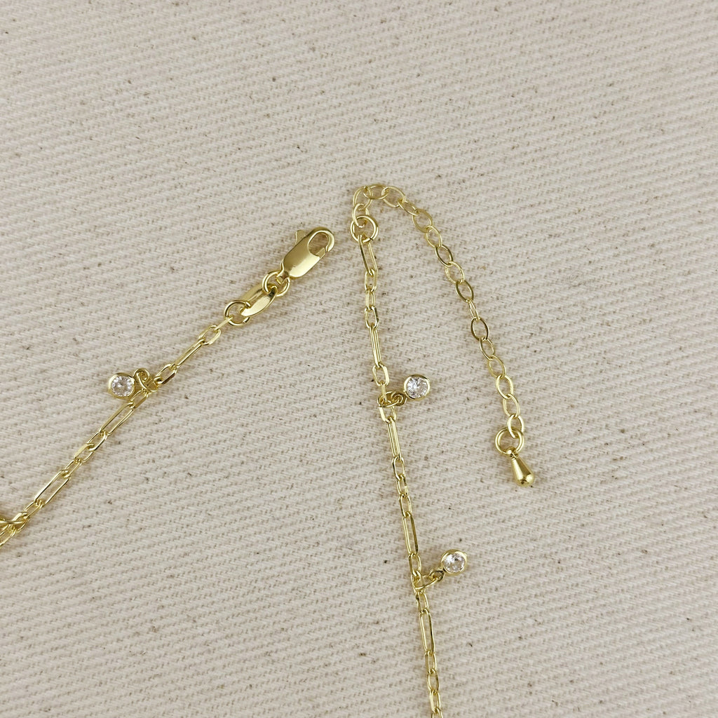 Mondsee 18K Gold Filled Paperclip Chain with Bezel CZ Drops Necklace | 18k Gold Filled Jewelry