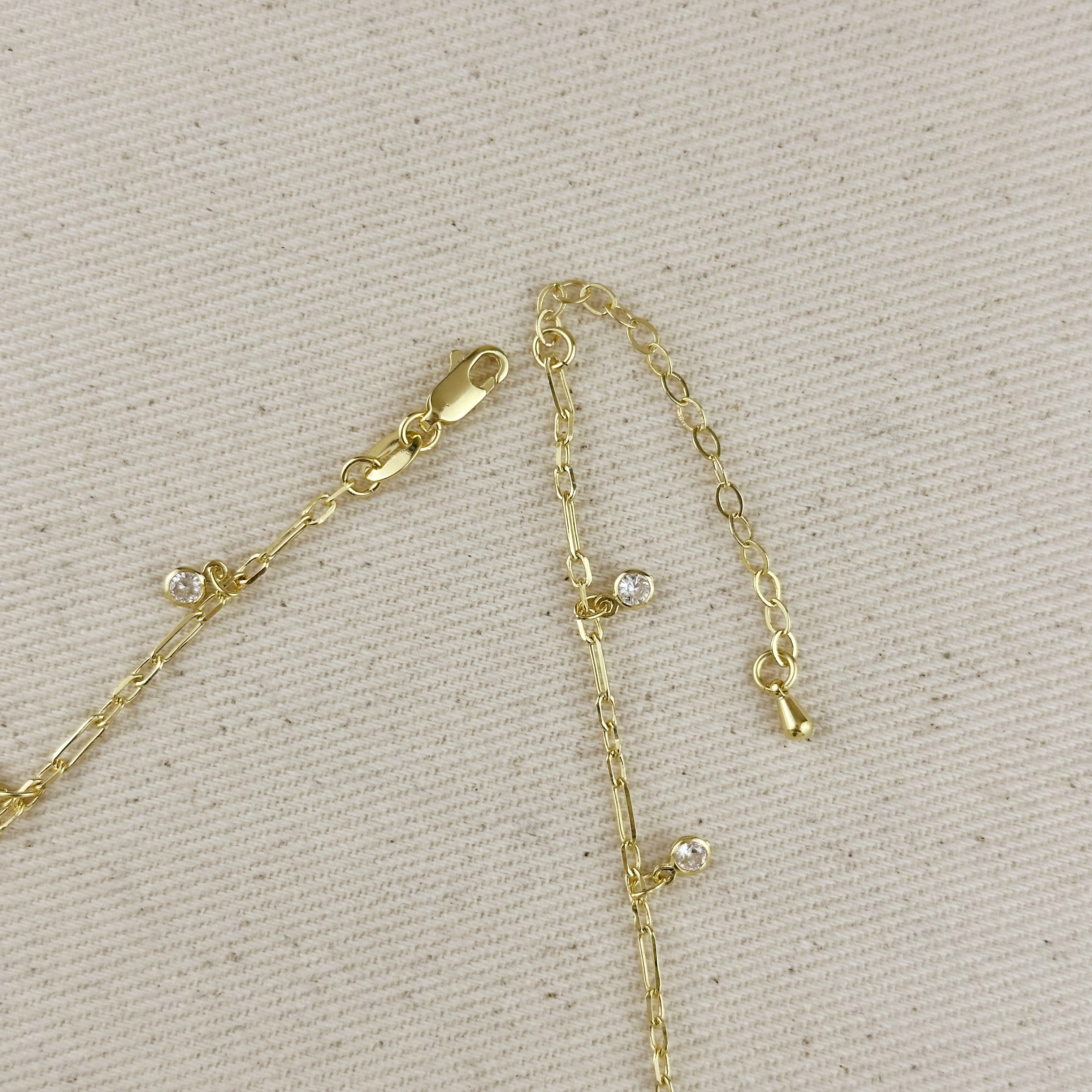 Mondsee 18K Gold Filled Paperclip Chain with Bezel CZ Drops Necklace | 18k Gold Filled Jewelry