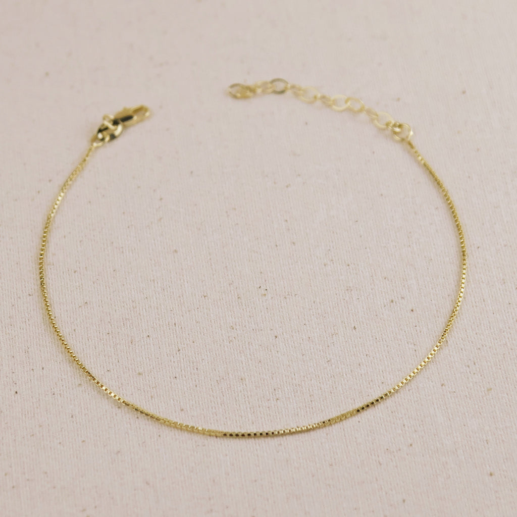 Mondsee 18k Gold Filled 1mm Box Anklet | 18k Gold Filled Jewelry