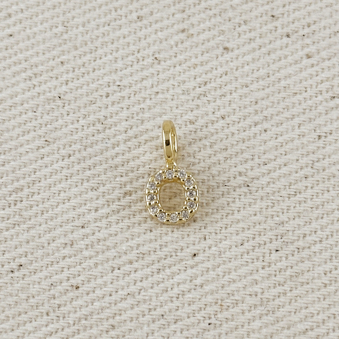 18k Gold filled Micro CZ Initial Letter Charm – O