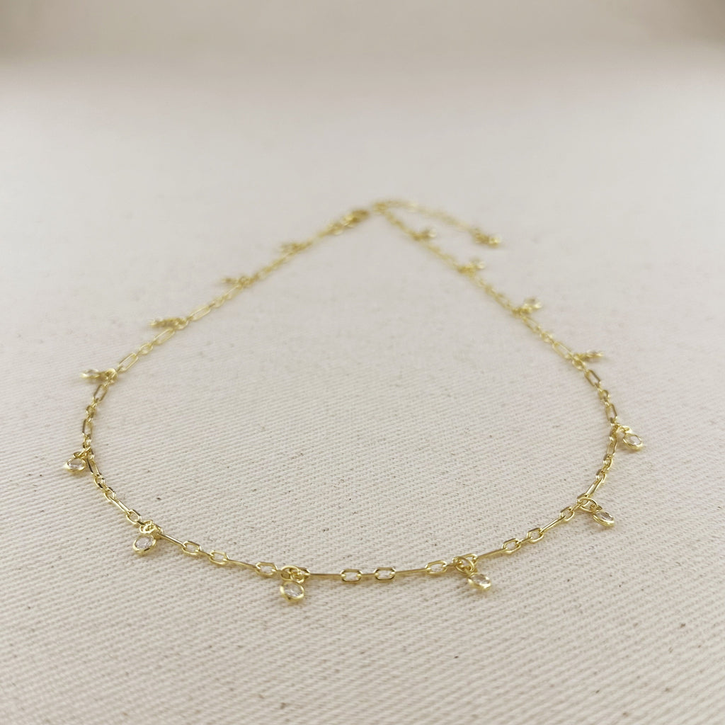 Mondsee 18K Gold Filled Paperclip Chain with Bezel CZ Drops Necklace | 18k Gold Filled Jewelry