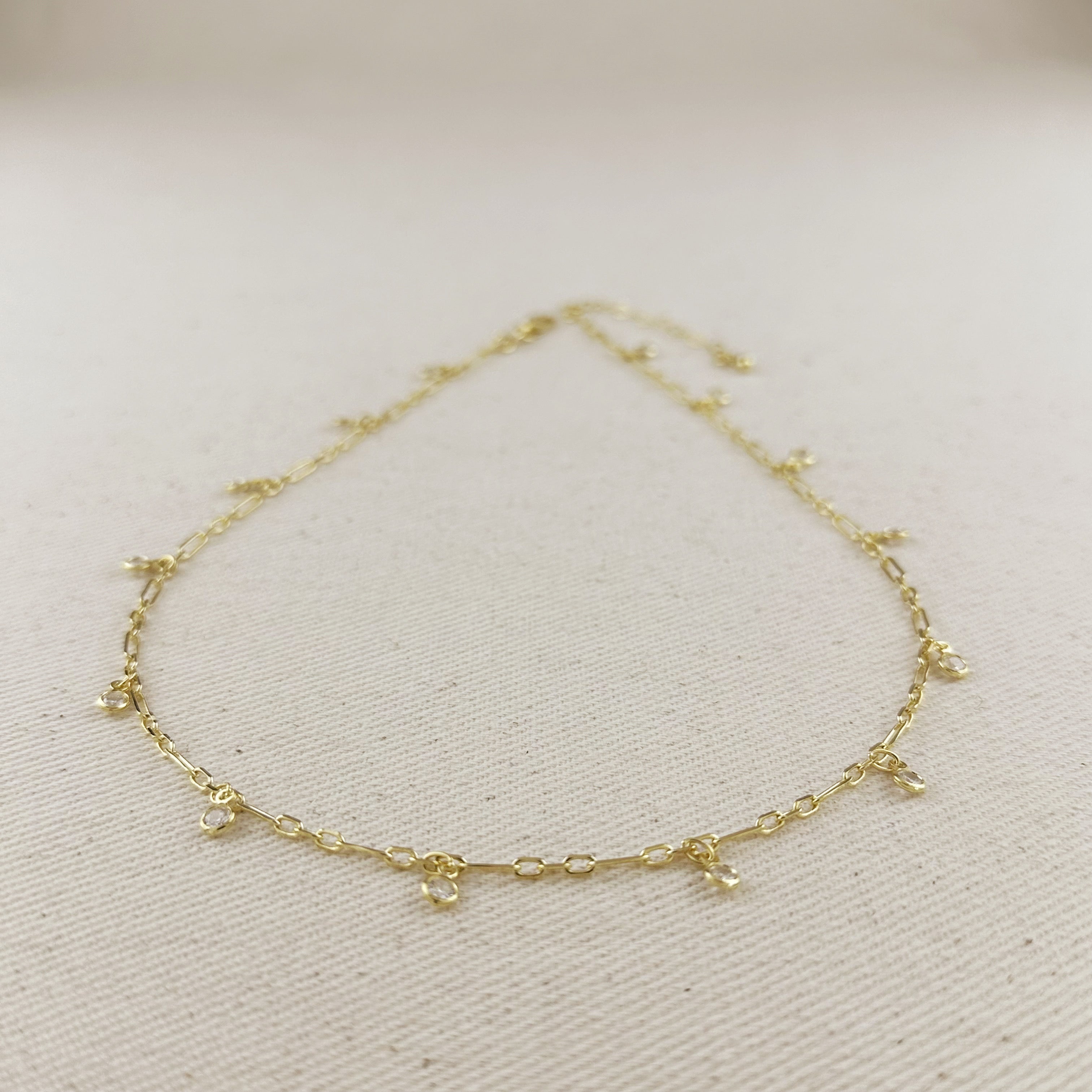 Mondsee 18K Gold Filled Paperclip Chain with Bezel CZ Drops Necklace | 18k Gold Filled Jewelry