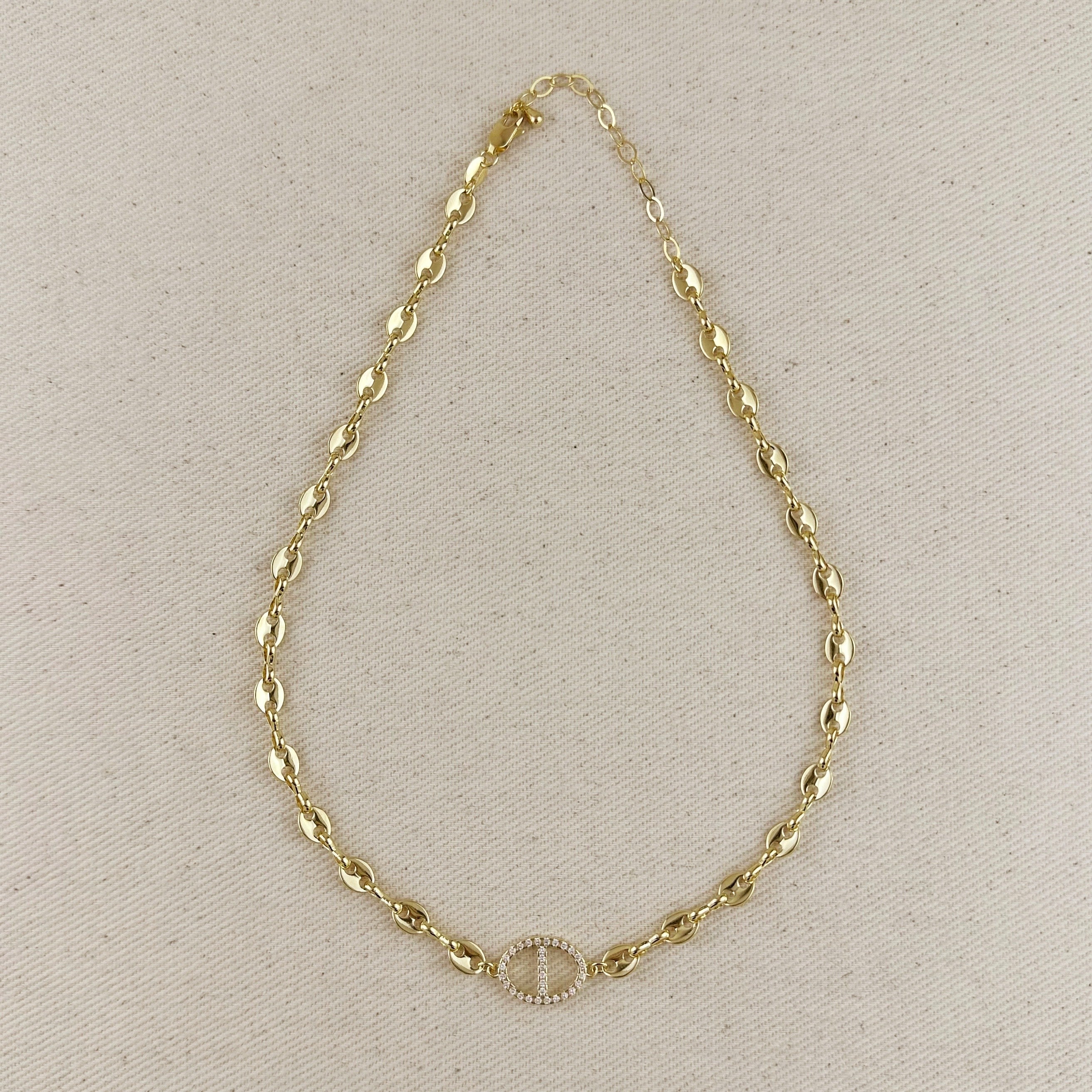 Mondsee 18k Gold Filled Cubic Zircon Accent Mariner Choker Necklace | 18k Gold Filled Jewelry
