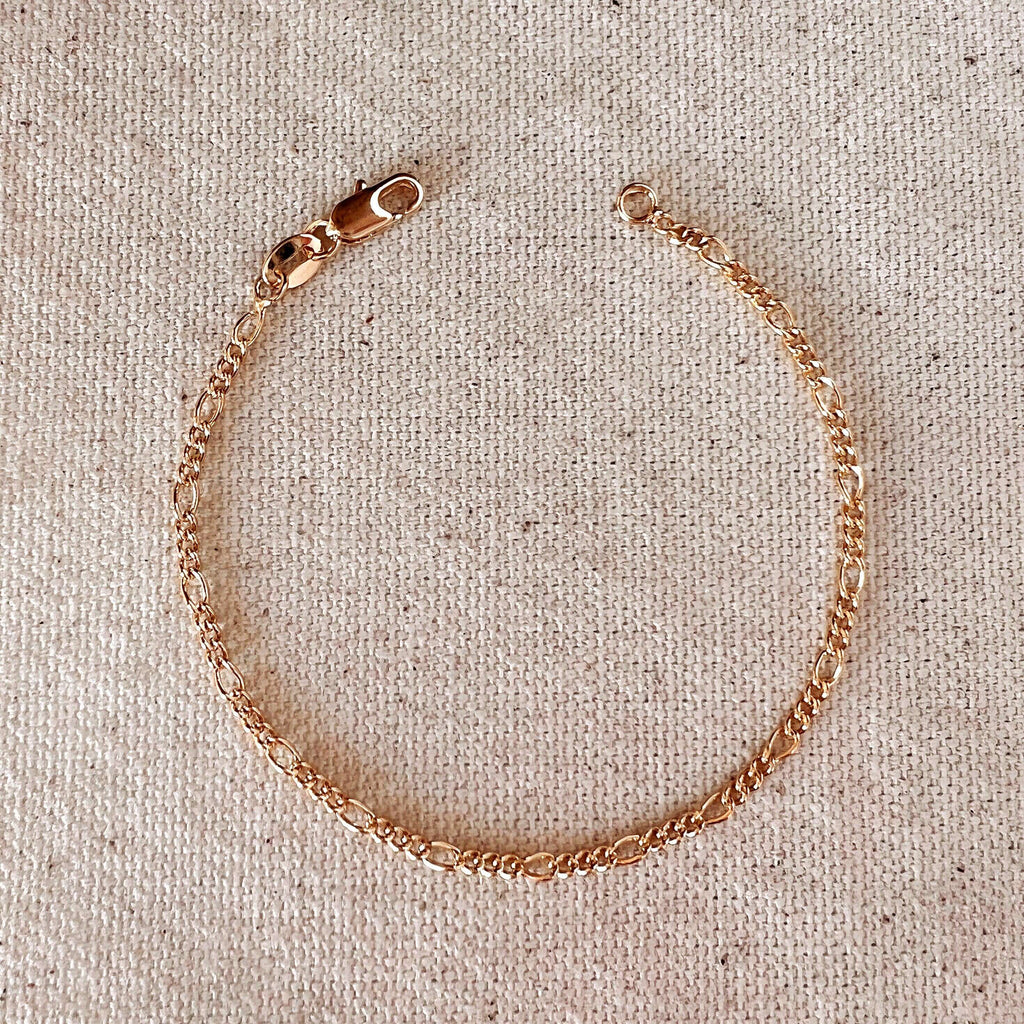 Mondsee 18k Gold Filled 2mm Rounded 3x1 Figaro Chain Bracelet | 18k Gold Filled Jewelry