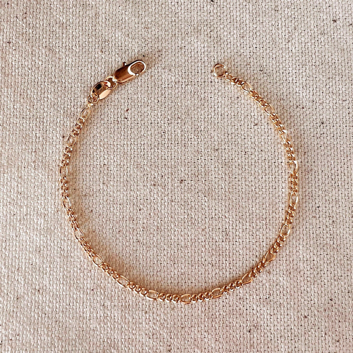 Mondsee 18k Gold Filled 2mm Rounded 3x1 Figaro Chain Bracelet | 18k Gold Filled Jewelry