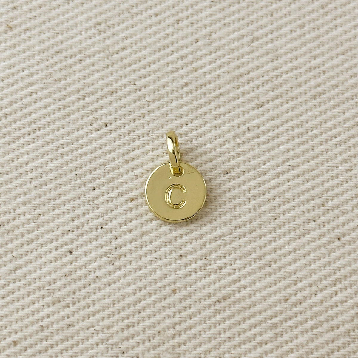 Stamped Tiny Initial Letter Charm in 18k Gold Filled Complete Alphabet – C