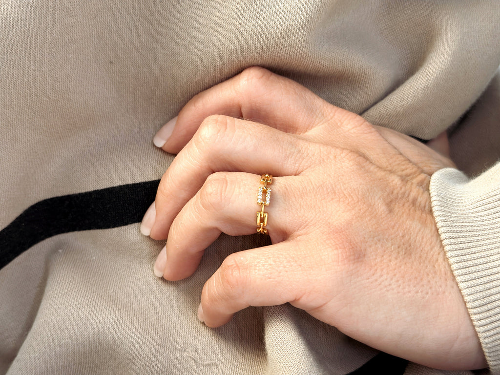 Mondsee 18k Gold Filled Chain Link CZ Ring | 18k Gold Filled Jewelry