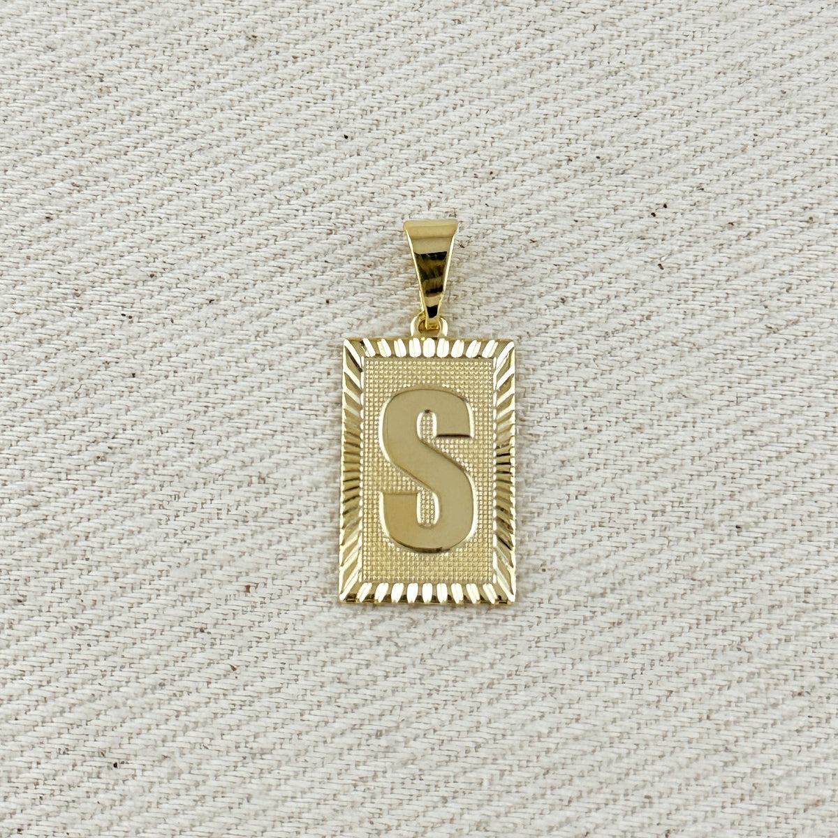 18k Gold Filled Vintage Diamond Cut Initial Plate Pendant, view 8