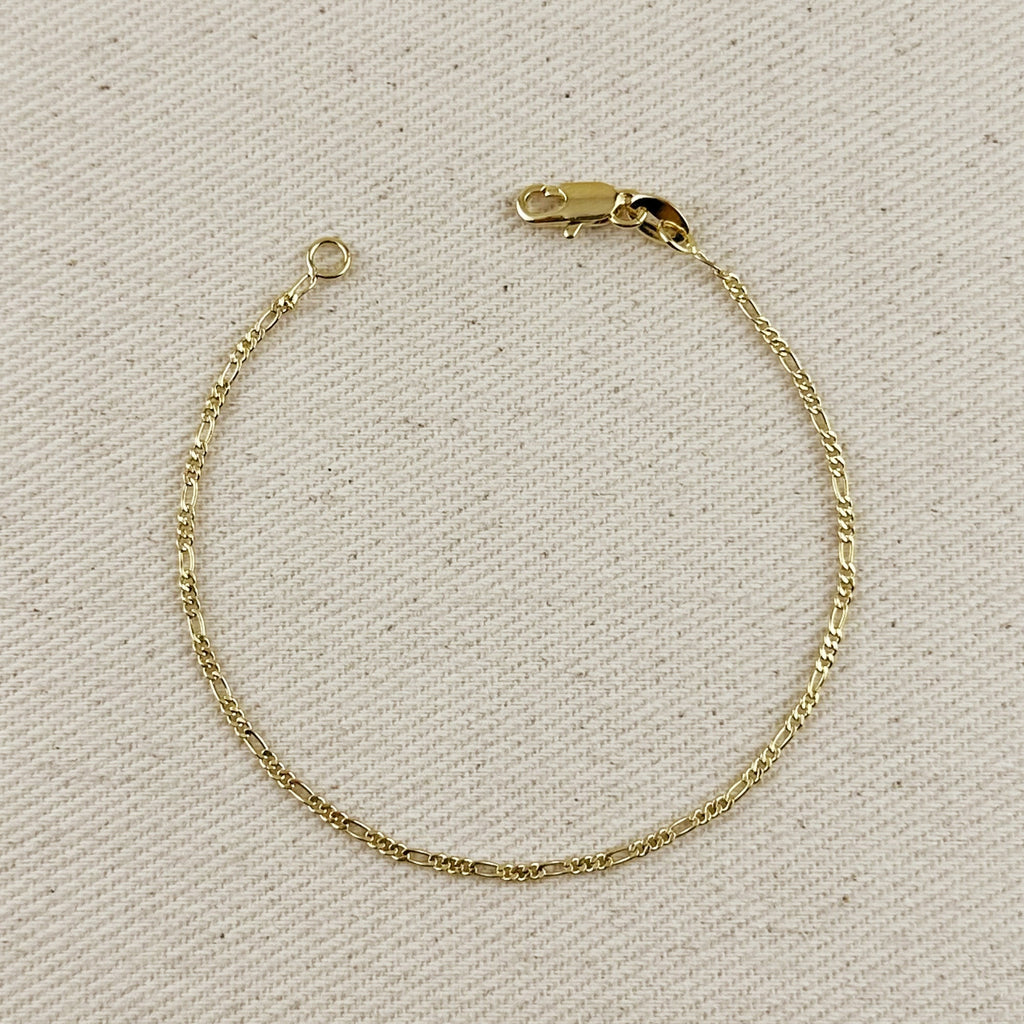 18k Gold Filled 1.5mm Figaro Chain Bracelet
