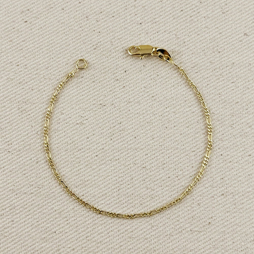 18k Gold Filled 1.5mm Figaro Chain Bracelet by Mondsee Jewelry