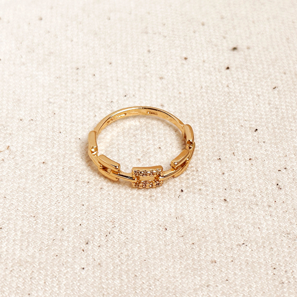 Mondsee 18k Gold Filled Chain Link CZ Ring | 18k Gold Filled Jewelry