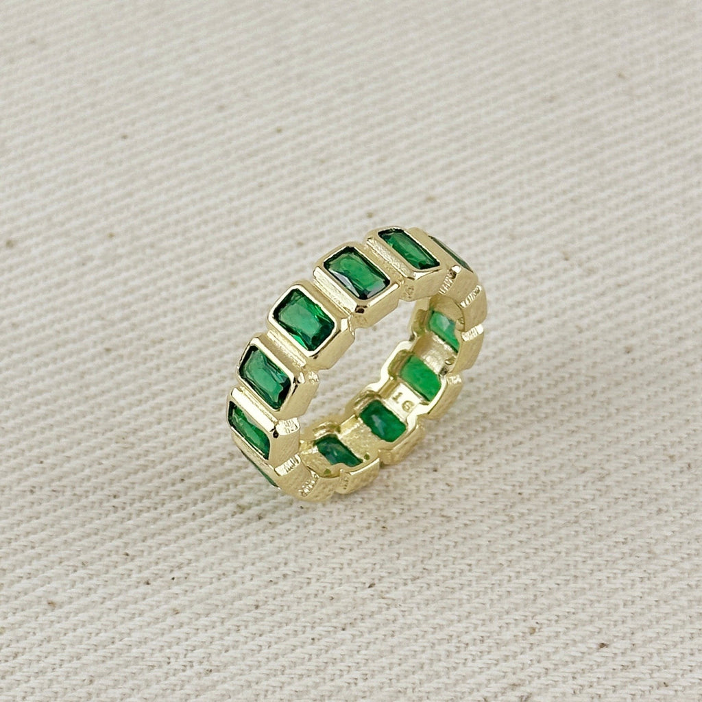Mondsee 18k Gold Filled Chunky Emerald CZ Eternity Band Ring | 18k Gold Filled Jewelry