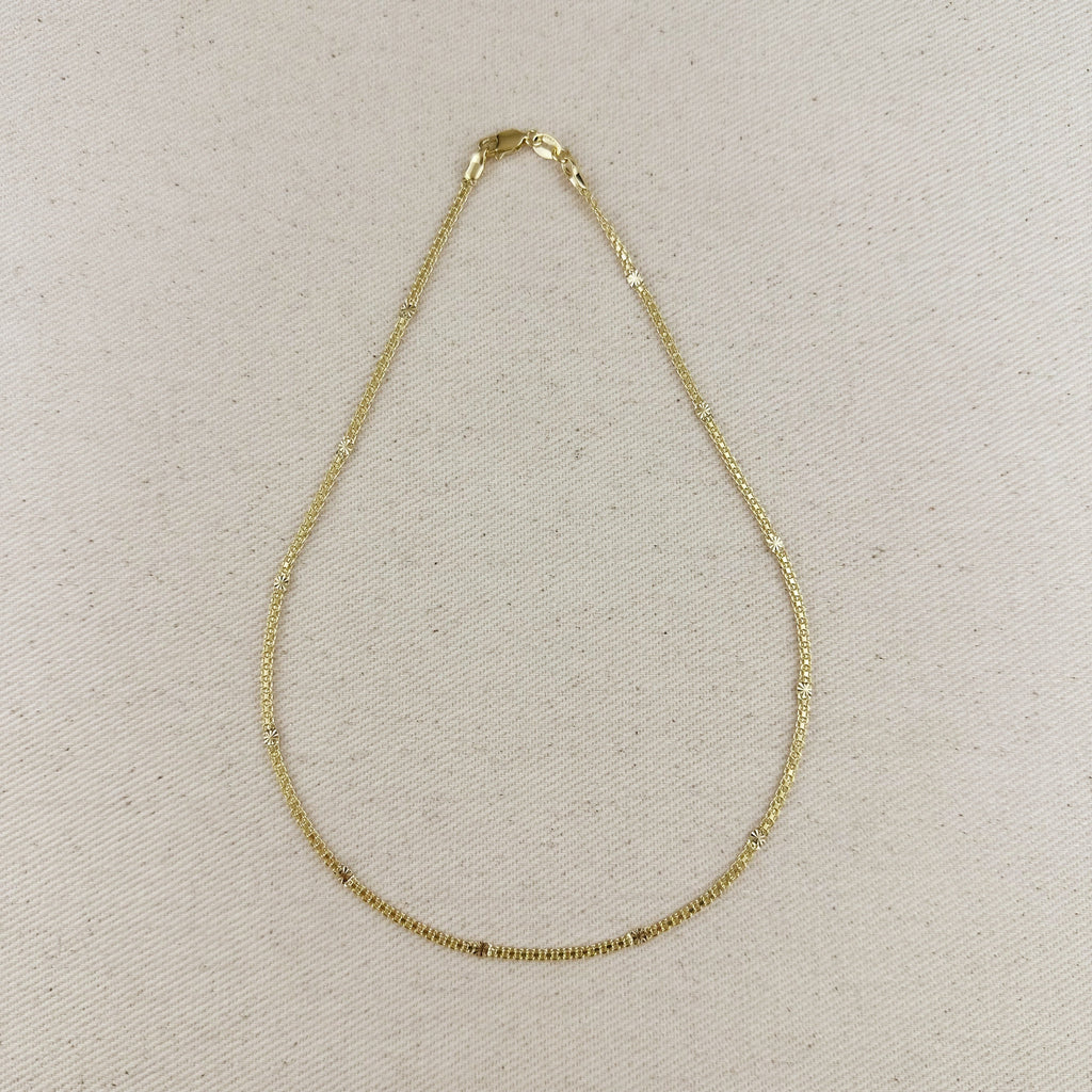 Mondsee 18k Gold Filled 2.5mm Mesh Chain with Diamond Cut Pressed Detail Necklace | 18k Gold Filled Jewelry