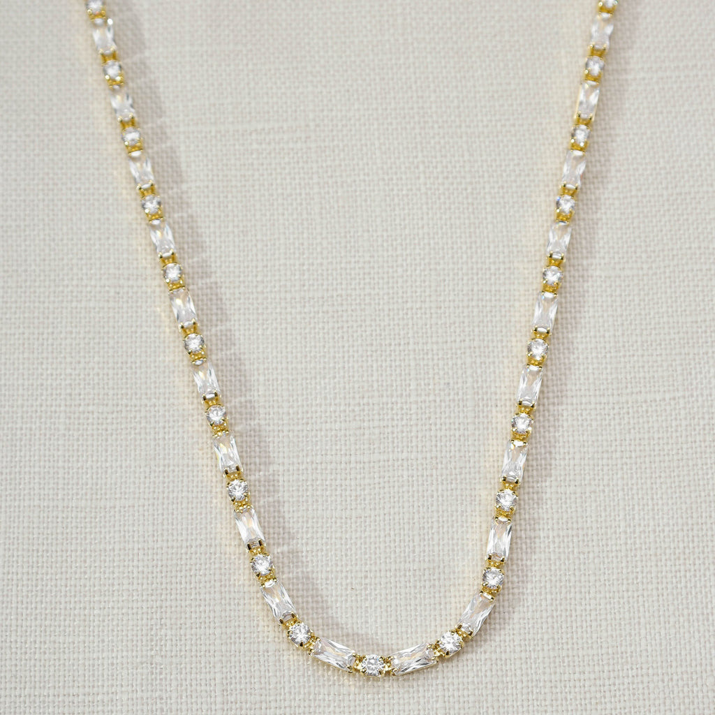 Mondsee 18k Gold Filled Baguette and Round Cut Cubic Zirconia Choker Necklace | 18k Gold Filled Jewelry