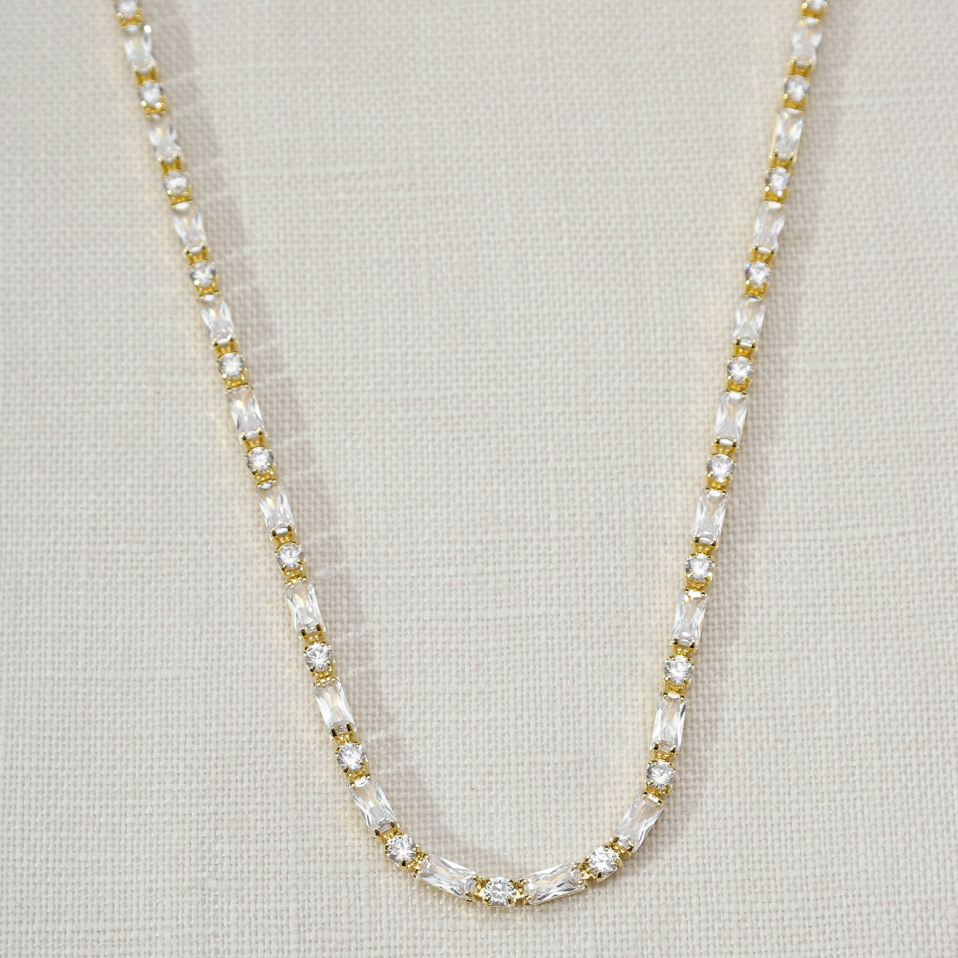 Mondsee 18k Gold Filled Baguette and Round Cut Cubic Zirconia Choker Necklace | 18k Gold Filled Jewelry
