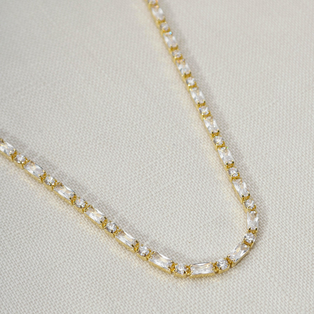 Mondsee 18k Gold Filled Baguette and Round Cut Cubic Zirconia Choker Necklace | 18k Gold Filled Jewelry