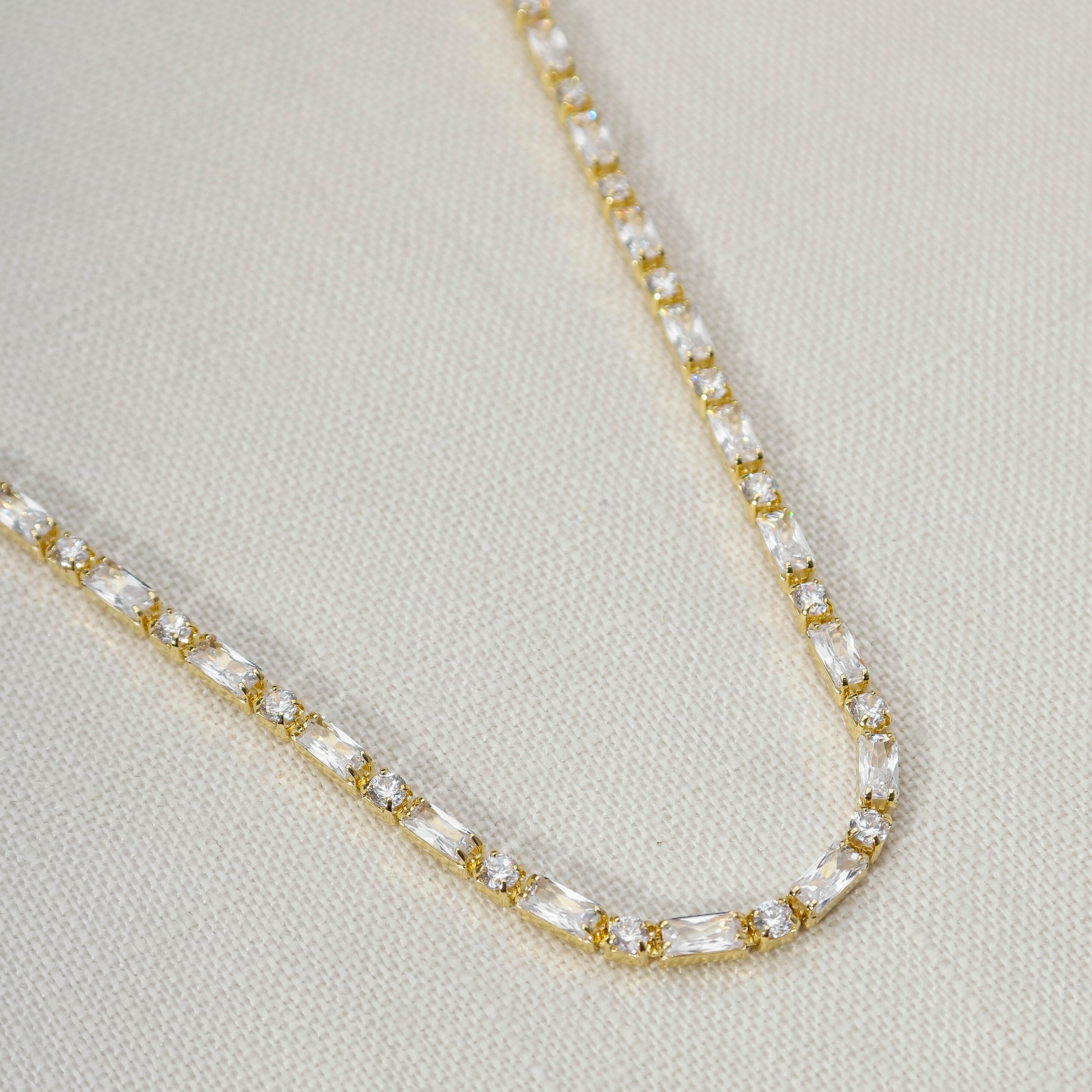 Mondsee 18k Gold Filled Baguette and Round Cut Cubic Zirconia Choker Necklace | 18k Gold Filled Jewelry
