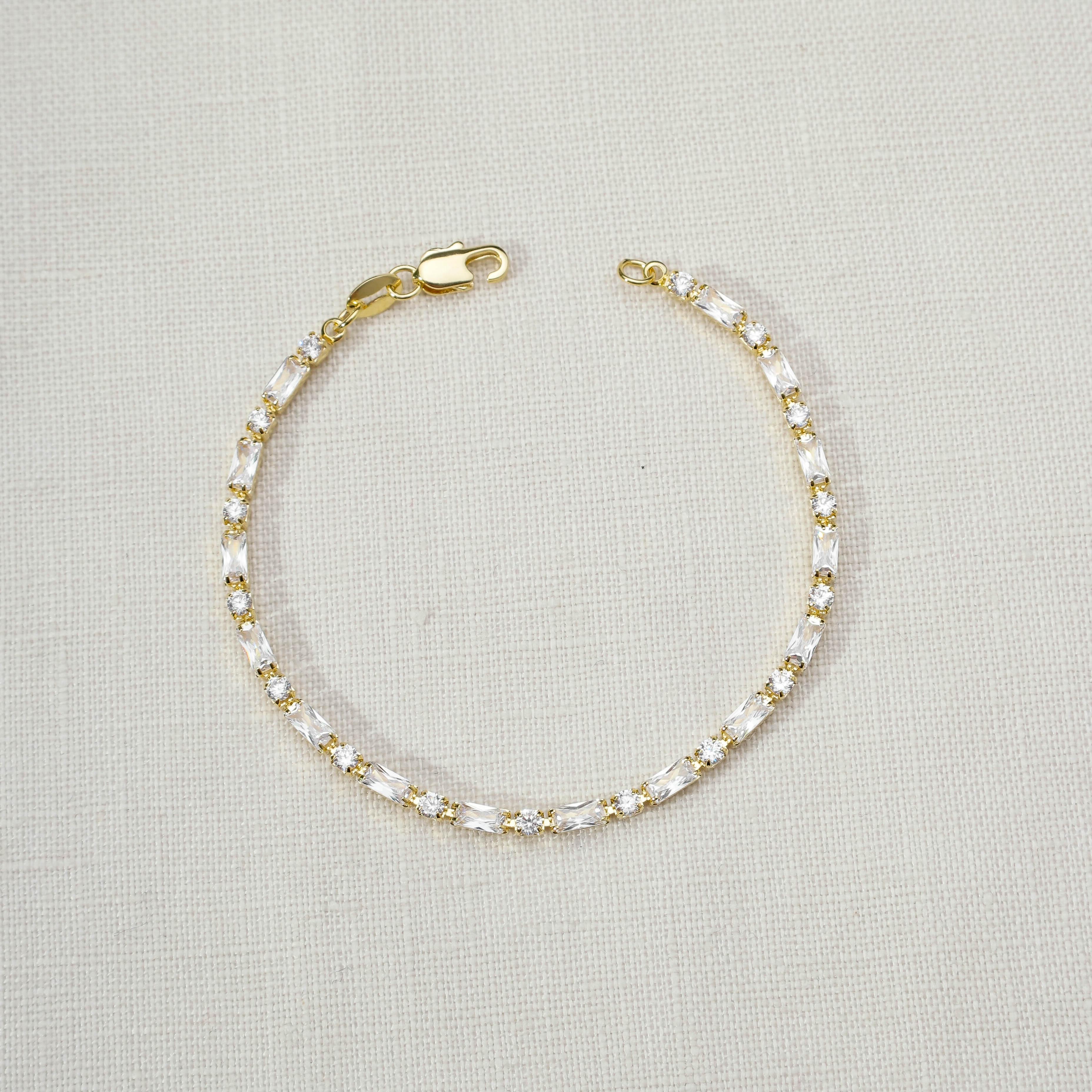 Mondsee 18k Gold Filled Baguette and CZ Tennis Bracelet | 18k Gold Filled Jewelry