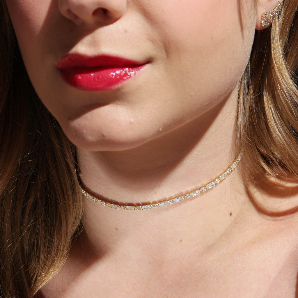 Mondsee 18k Gold Filled Baguette and Round Cut Cubic Zirconia Choker Necklace | 18k Gold Filled Jewelry