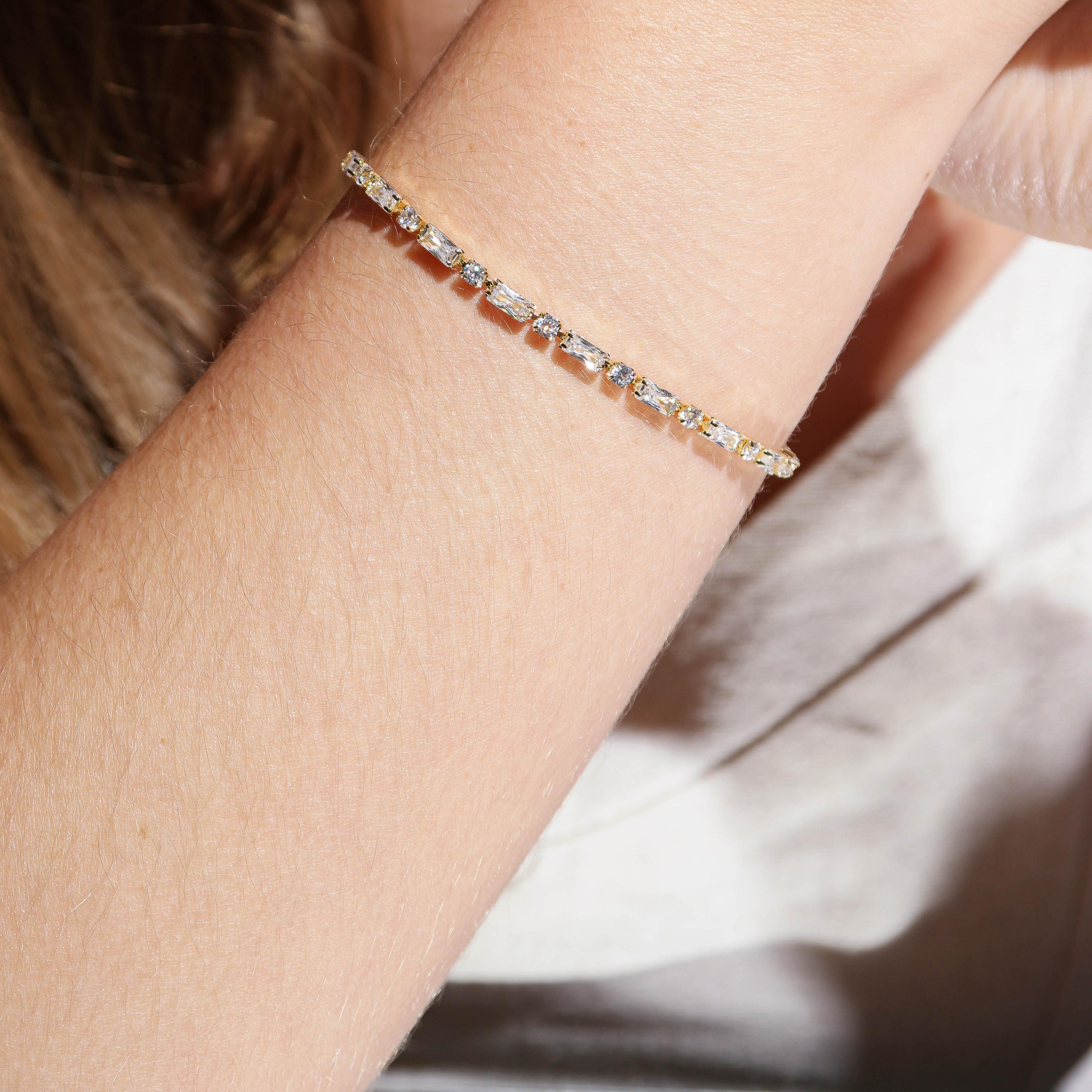 Mondsee 18k Gold Filled Baguette and CZ Tennis Bracelet | 18k Gold Filled Jewelry