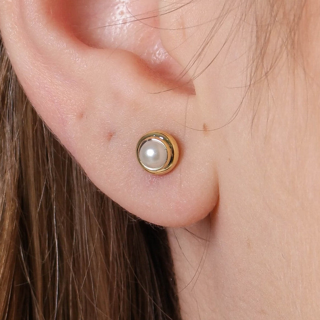 Mondsee 18k Gold Filled 4mm Simulated Pearl Stud Earrings | 18k Gold Filled Jewelry