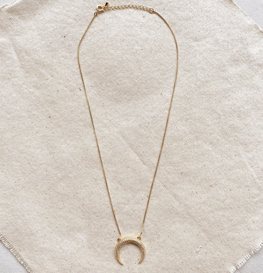 Mondsee Cubic Zirconia 18k Gold Filled Crescent Moon Necklace | 18k Gold Filled Jewelry