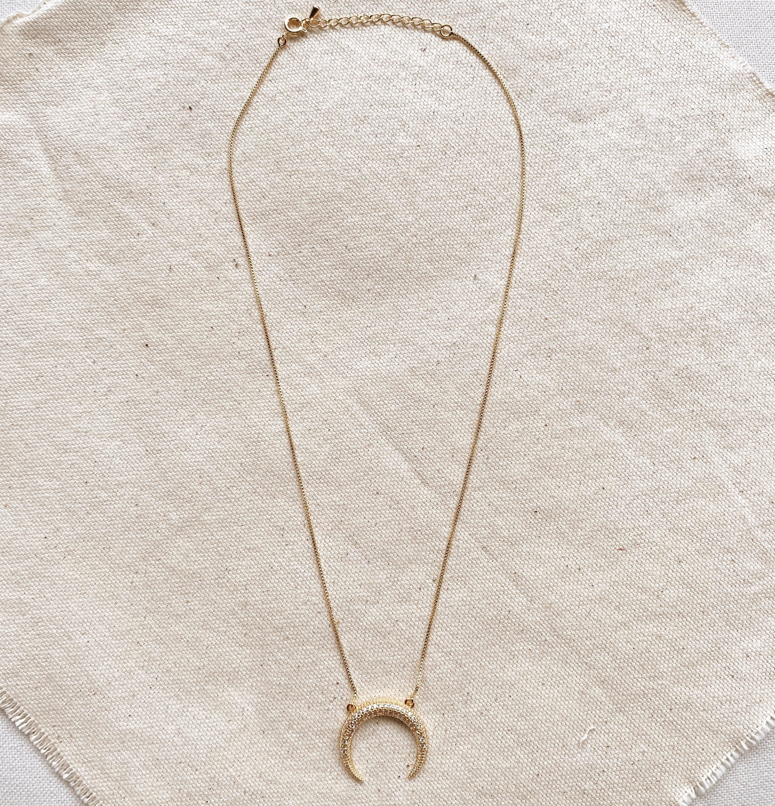 Mondsee Cubic Zirconia 18k Gold Filled Crescent Moon Necklace | 18k Gold Filled Jewelry