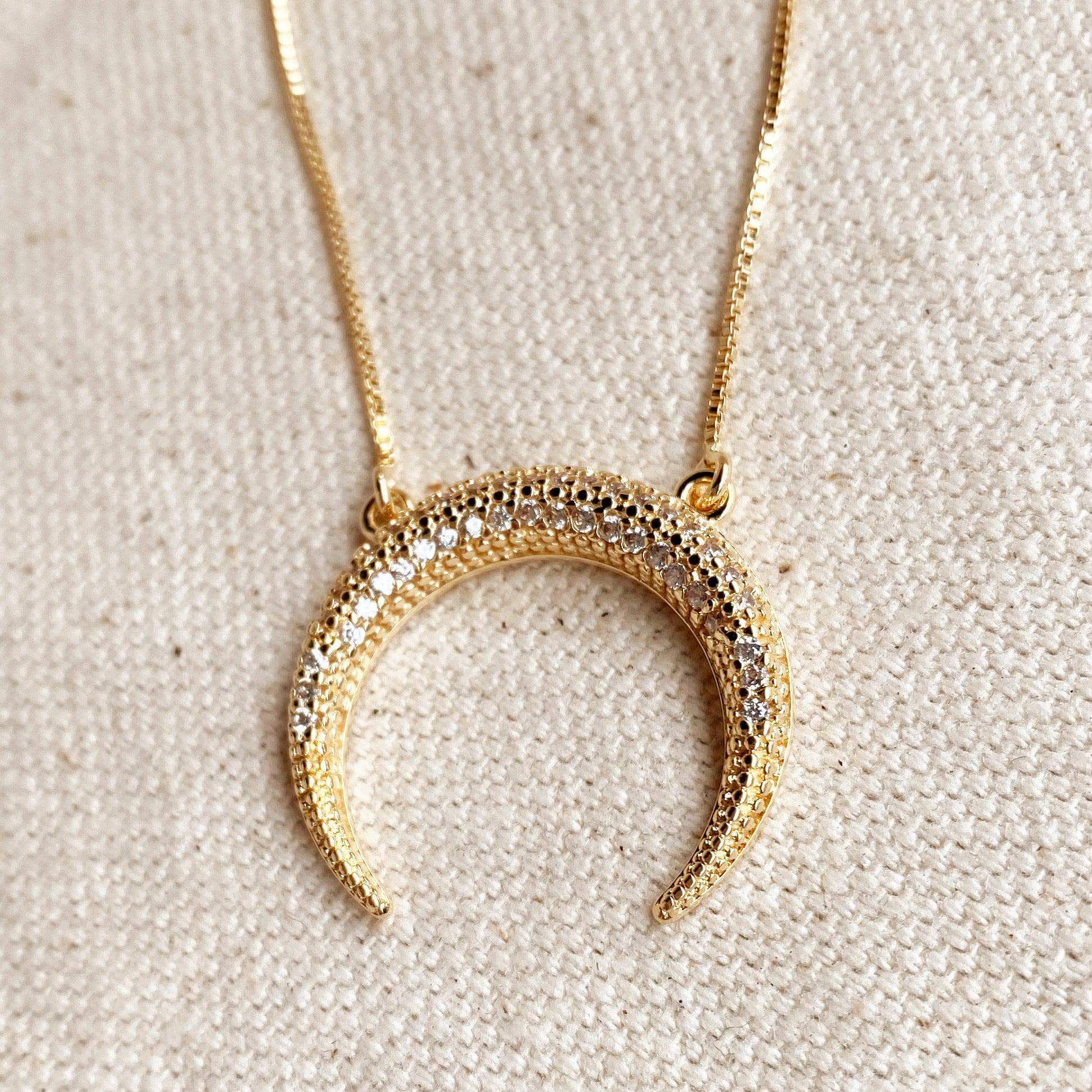 Mondsee Cubic Zirconia 18k Gold Filled Crescent Moon Necklace | 18k Gold Filled Jewelry