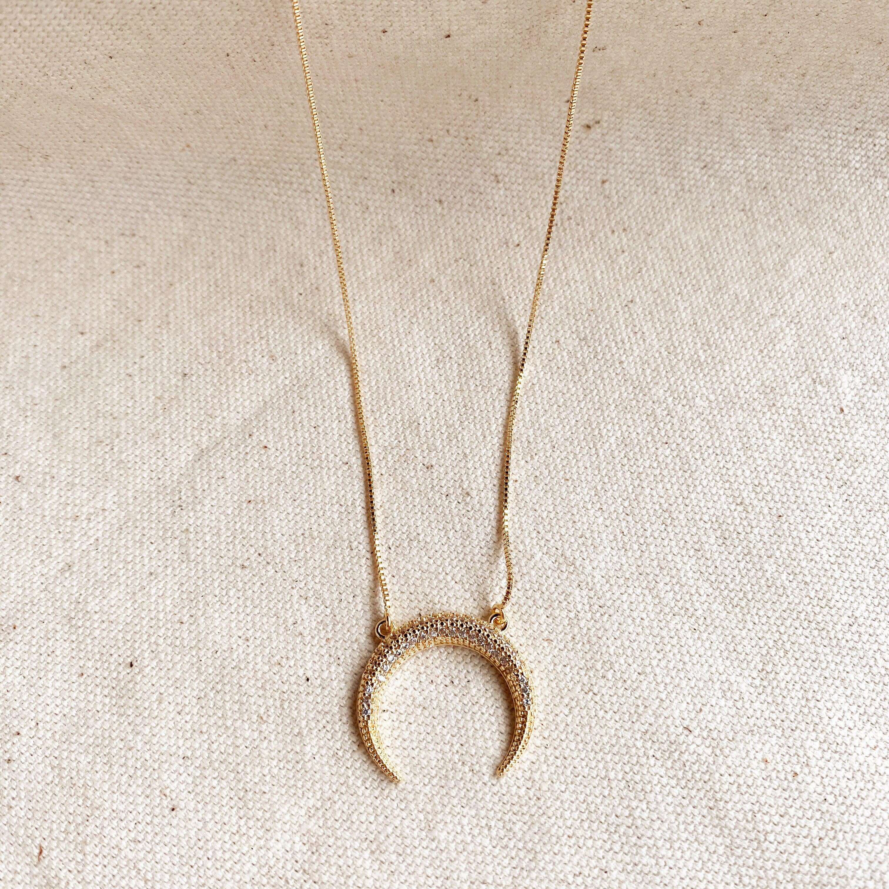 Mondsee Cubic Zirconia 18k Gold Filled Crescent Moon Necklace | 18k Gold Filled Jewelry