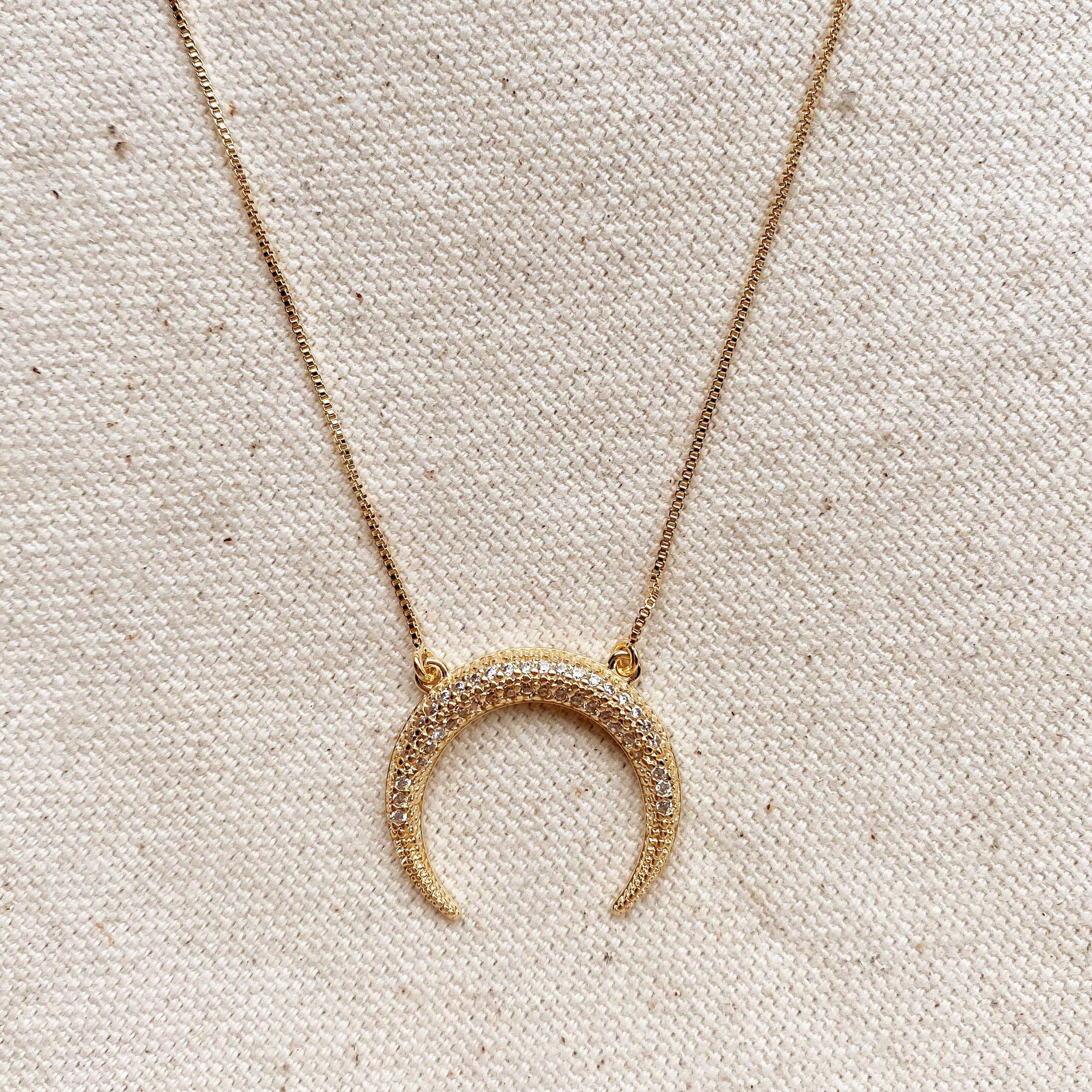 Mondsee Cubic Zirconia 18k Gold Filled Crescent Moon Necklace | 18k Gold Filled Jewelry