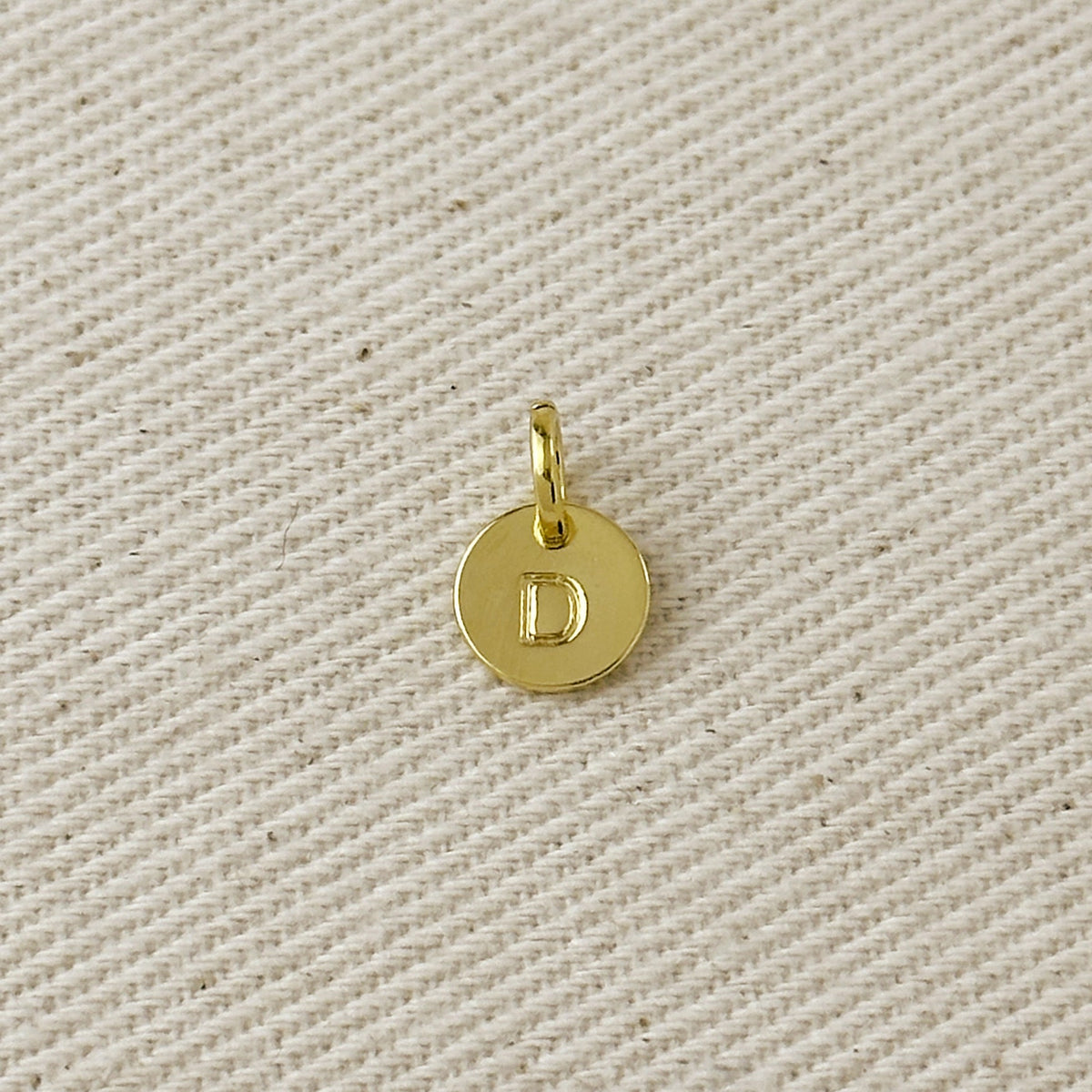 Stamped Tiny Initial Letter Charm in 18k Gold Filled Complete Alphabet – D