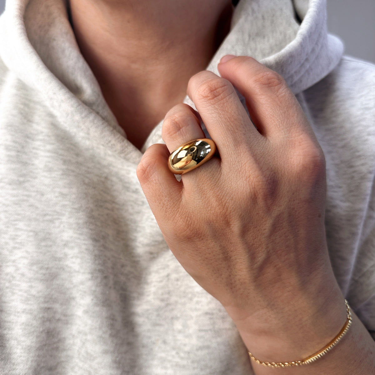 18k Gold Filled Polished Dome Ring, view 2