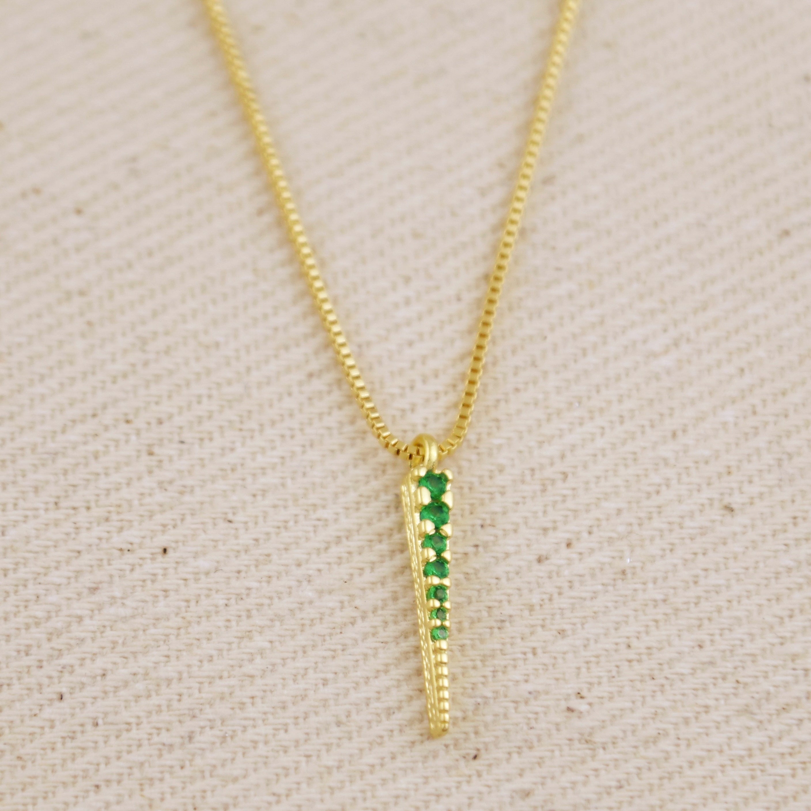 Mondsee 18k Gold Filled Emerald CZ Spear Necklace | 18k Gold Filled Jewelry