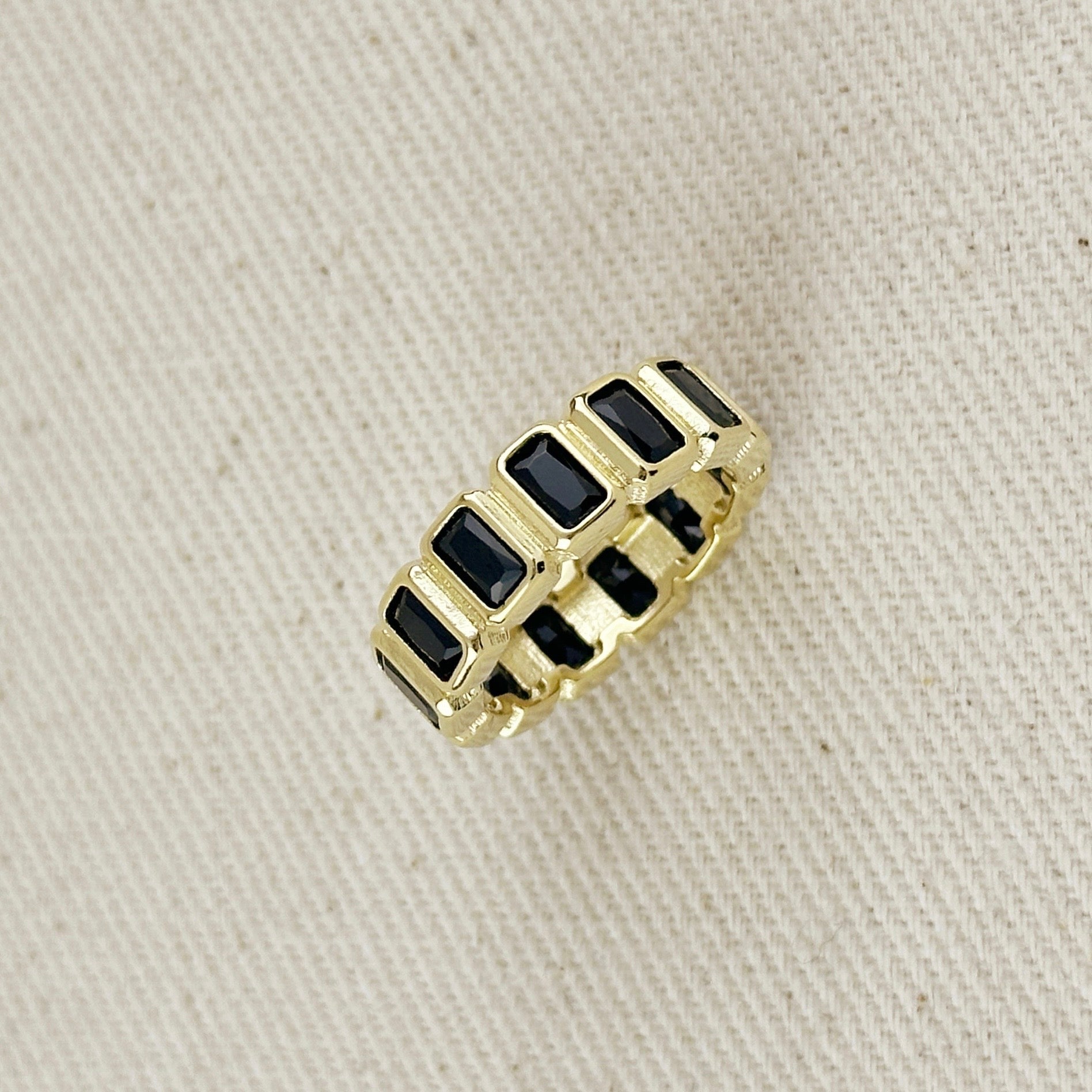 Mondsee 18k Gold Filled Chunky Black Onyx CZ Eternity Band Ring | 18k Gold Filled Jewelry